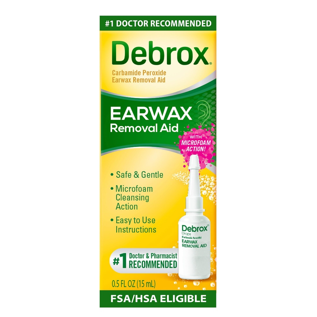 Krople do usuwania wosku z uszu Debrox, łagodna mikropianka do usuwania wosku z uszu, 0,5 Fl Oz