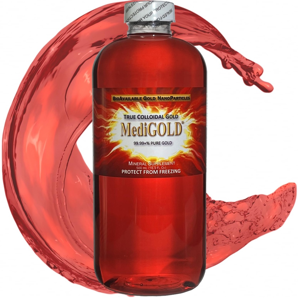 MediGOLD ® Prawdziwe złoto koloidalne AuNP Suplement odżywczy - 500 ml w przezroczystej butelce plastikowej