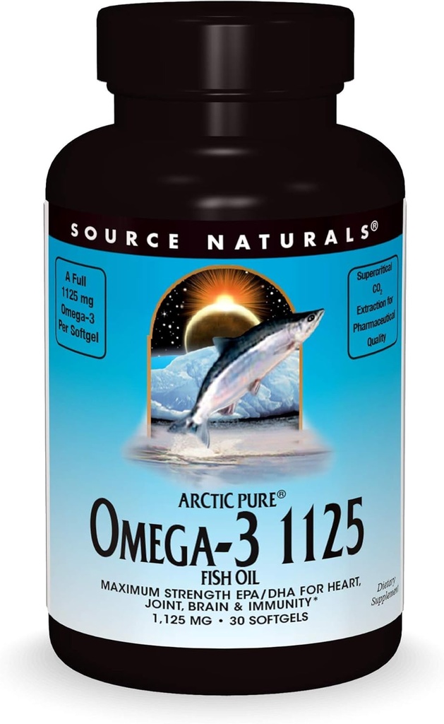 Źródło Naturals ArcticPure Omega-3 Fish Oil 1125mg Ultra Pottency Maximum Strength EPA + DHA for Heart, Joint, Brain & Immune Health - 30 Softgels