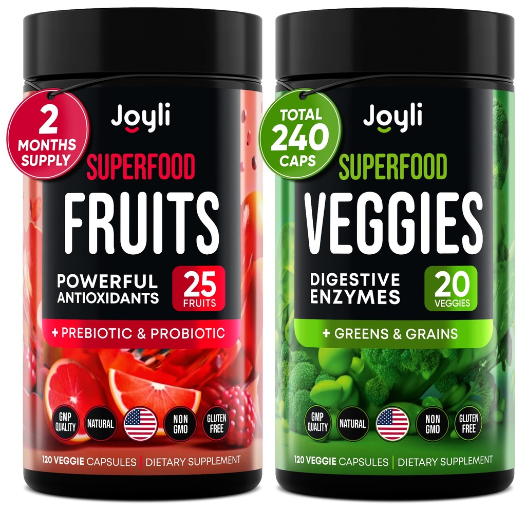 Owoce i warzywa Suplement - Wysokie Fiber Suplement dla odporności, Gut & Energia - Super Czerwone i Super Zielone Suplementy z Marshmallow Root - 240 Czerwone i Super Zielone Proszek Superfood kapsułki