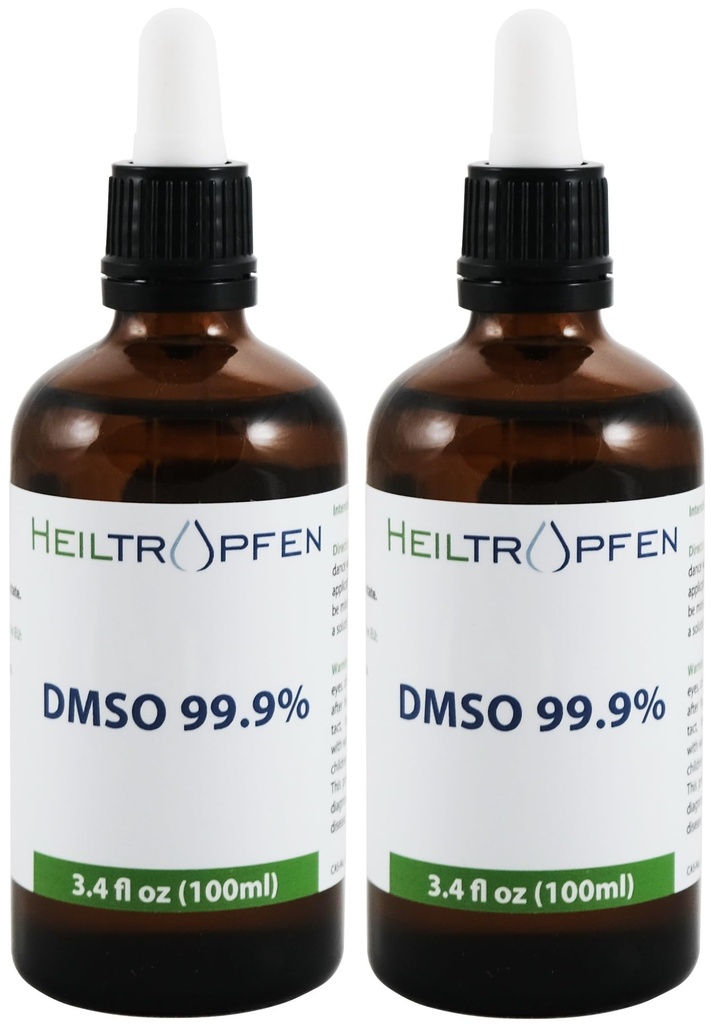 2X DMSO 99,9% Składniki klasy Pharma: 124; Niski zapach - Dimetylo sulfoksyd płynny: 124; 2X 3.4 Oz - 2X 100 ml: 124; Wysoka czystość: 124; Zestaw dwóch składników: 124; Heiltropfen ®
