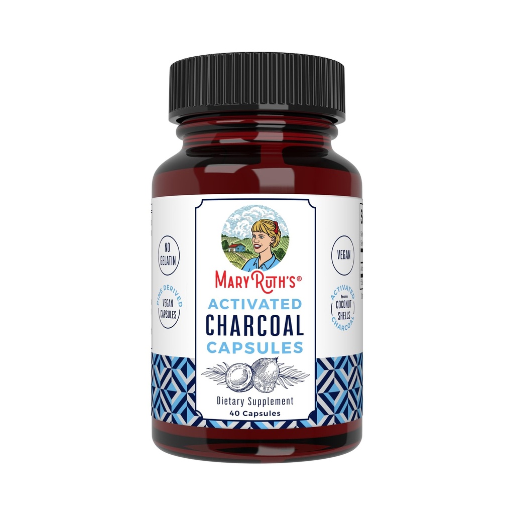 MaryRuth Organics Activated Charcoal Kapsułki 124; Substancja Adsorpcja 124; Pochodne z Coconut Shells 124; Wegan Kapsułki z Pine Trees 124; Non-GMO Backholls 124; Gluten Free 124; 40 Count