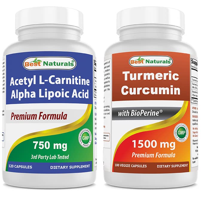 Najlepsze naturals Acetyl L- Karnityna i kwas lipoinowy alfa 750 mg & Kurkumina Turmerowa 1500mg / Podawanie z bioperyną
