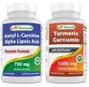 Najlepsze naturals Acetyl L- Karnityna i kwas lipoinowy alfa 750 mg & Kurkumina Turmerowa 1500mg / Podawanie z bioperyną