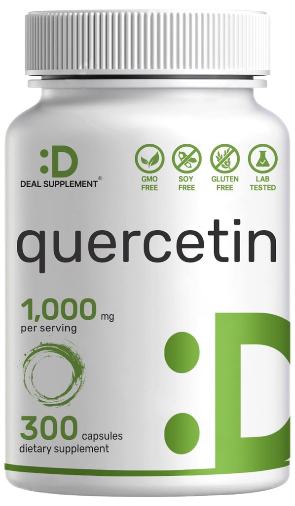 Quercetin 1,000mg Per Serving, 300 kapsułki - Zdrowe suplementy wsparcia immunologicznego, Wysoka biodostępność Flavonoidów, Naturalny przeciwutleniacz - Non-GMO, Soy Free, No gluten