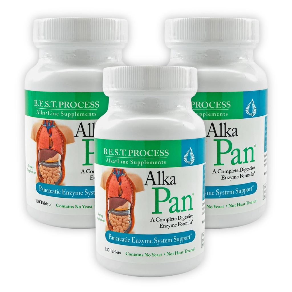 Alka • Pan (3 Pack) Best Process Alkaline - Natural Digestive Supplement - Enzymy pancreatic z antyoksydant- bogaty Superfoods & Zioła trawienne