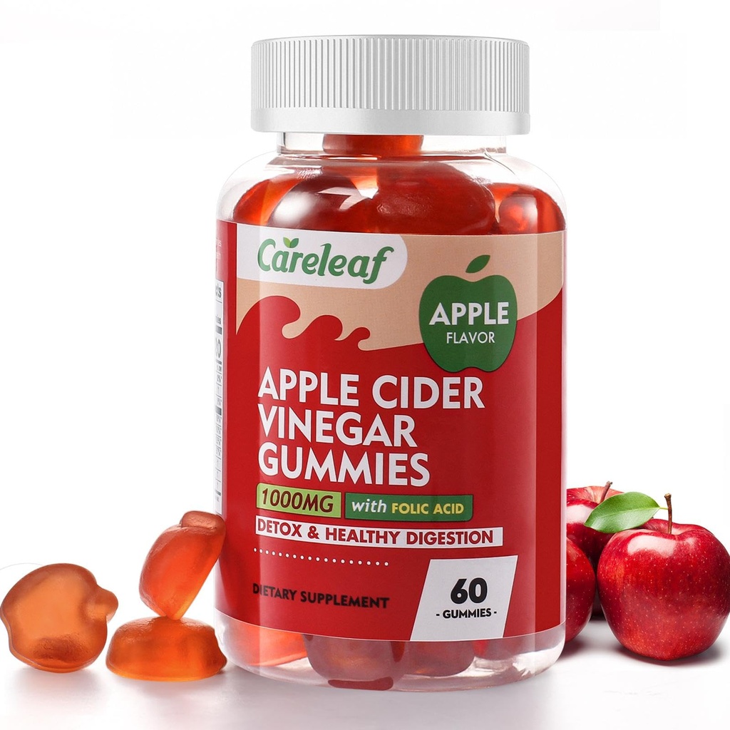 Jabłko Cydr Gummies Ocet 60 Liczy 1000mg AVC z witaminą B6 Witamina B12 do metabolizmu, trawienia, detox, Gut i immunologicznego zdrowia