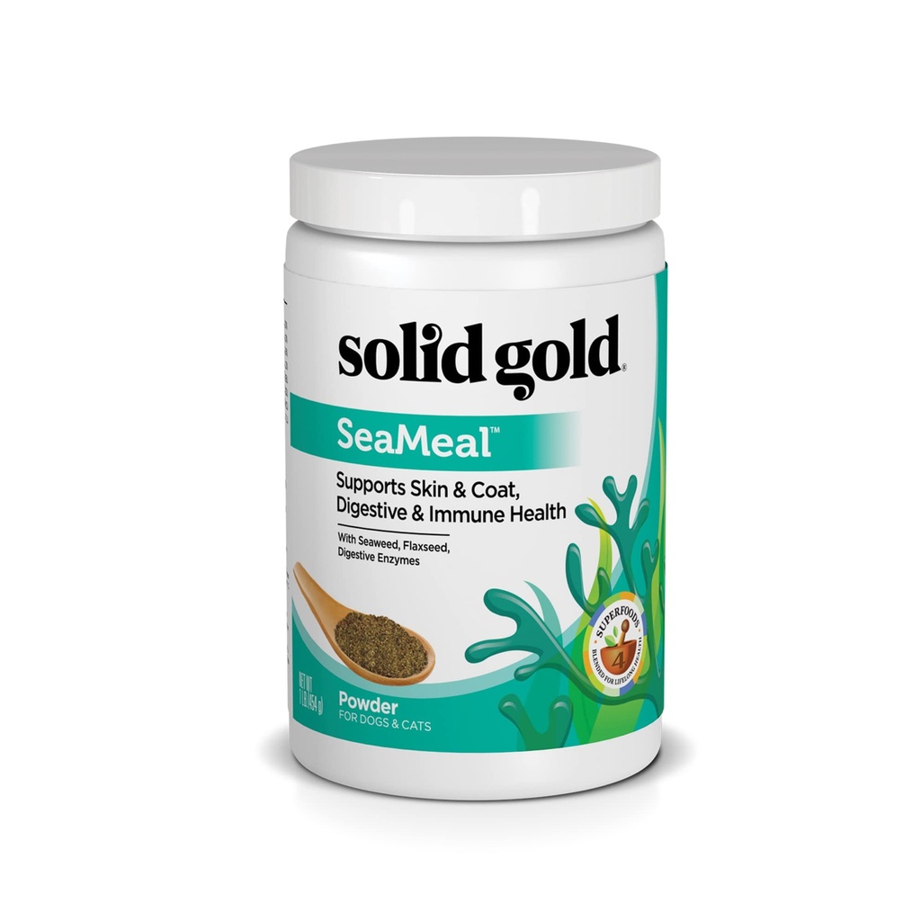 Solid Gold Cat & Dog Multivitamin Powder - Kelp Powder, Omega 3 & Witaminy dla Dental, Digestive, Immune, Skin & Coat Health - Multi Witamina dla psów i kotów - Cat & Dog Food Additive Supplement - 1lb
