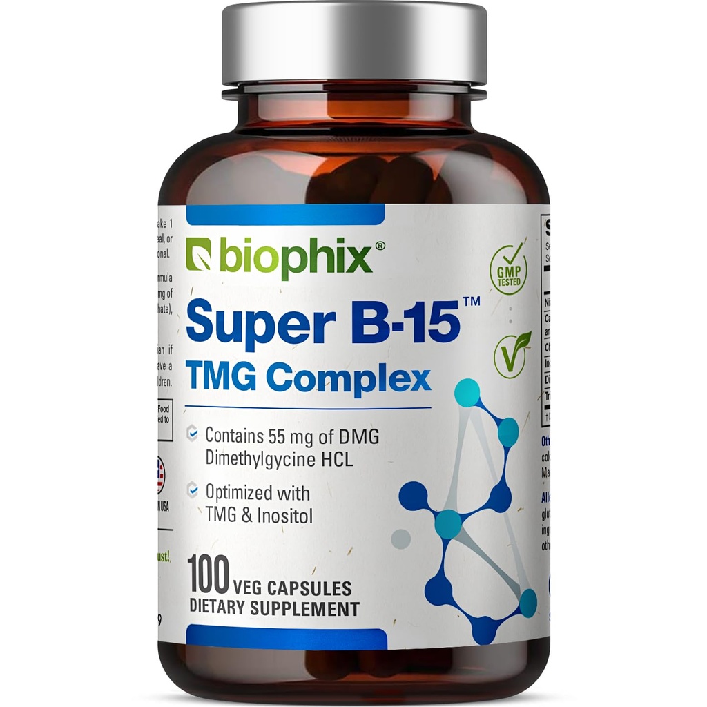 biofix Super B- 15 100 Veggie Caps - Niacyna Wapnia Cholina Inozytol DMG TMG - Wspiera zdrowe poziomy energii tlenowej