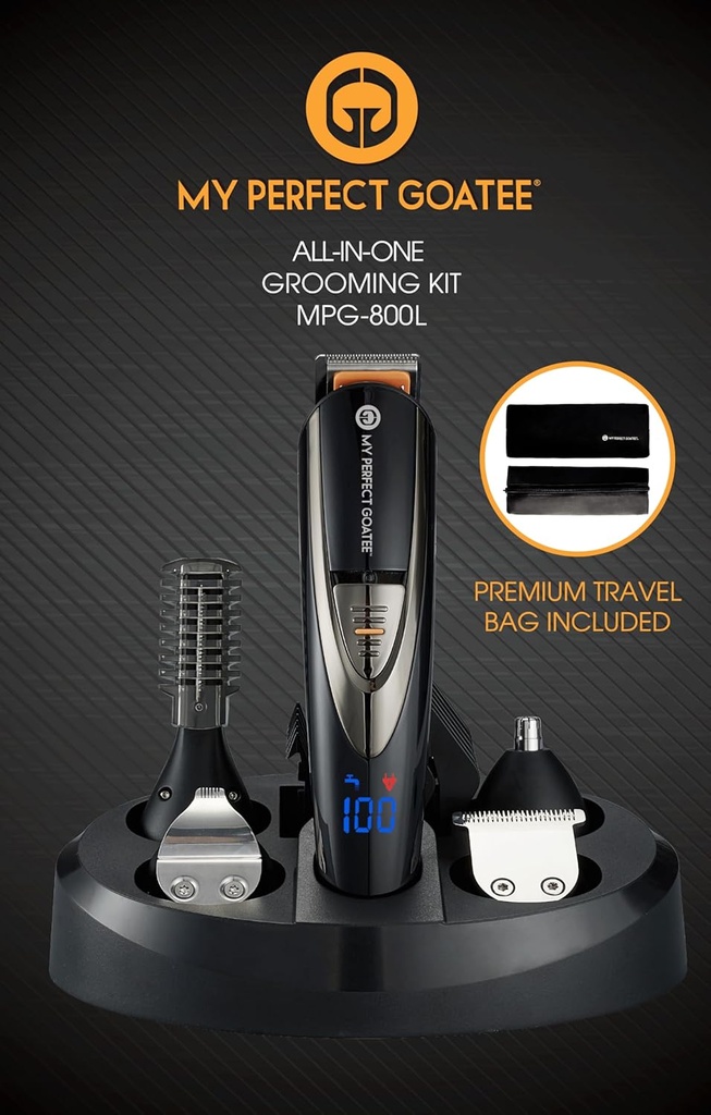 Mój Perfect Goatee ® Generic13- in-1 Mens Grooming Kit - diodowy zestaw do przycinania brodą z torbą podróżną, Charging Stand, & More - wodoodporny, bezkorkowy elektryczny przycinarka do nosa, Body, & More - Idealny zestaw prezentów