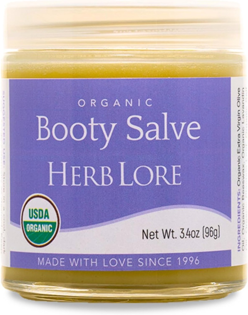Herb Lore Organic Booty Salve - Natural Soothing Maintment - Herbal Comfort Cream for Sensitive, Delikatne obszary i swędzenie (3.4 oz)