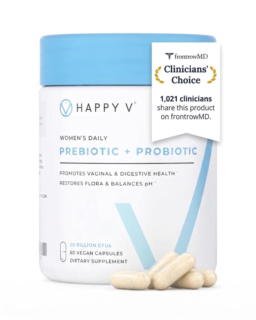 Szczęśliwy V Dr. Tworzone Probiotyki Waginalne dla kobiet Zapach & Itch Wsparcie, Urynary & Gut Zdrowie, pH Równowaga 124; Womens Daily Probiotic z Opatentowanych Prebiotyki i Lactobacillus dla Feminine Wellness