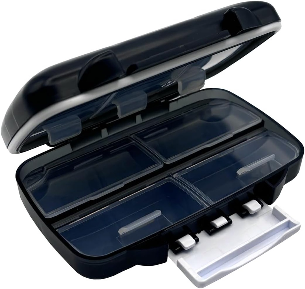 EZY DASE Moisture- Dowód przenośny Pill Dispenser, Pocket Purse Organizator, Apteczka farmaceutyczna, Travel Medication Holder, Zatrzask do bezpiecznego zawartości, Nadmiarowe zespoły, szczelne uszczelnienie, Średnio, Czarny