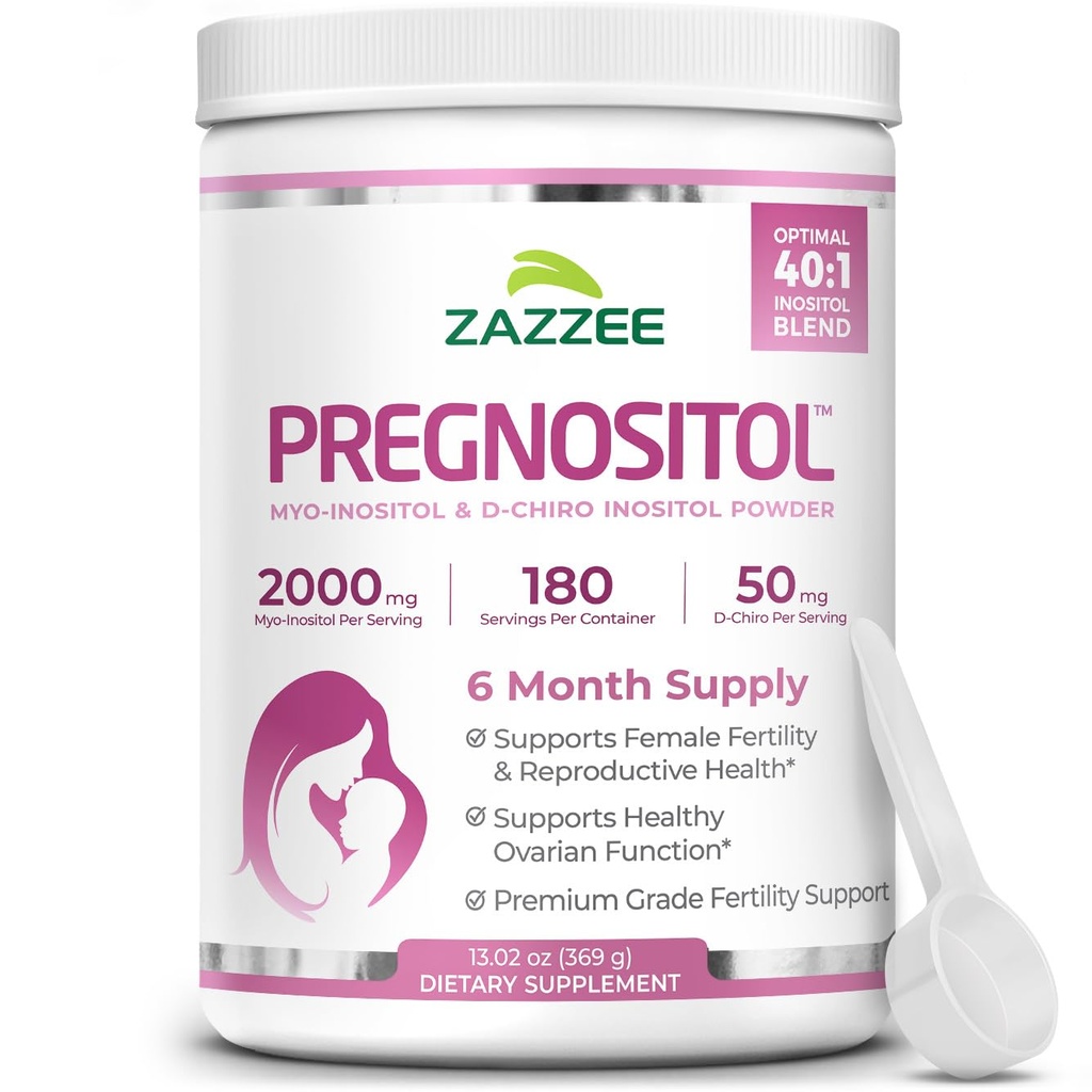Proszek Zazzee PREGNOSIDON, 6 miesięcy dostaw, Myo- Inozytol i D- Chiro- Inozytol 40: 1 Mieszanka płodności, Bezpłatny Scoop dla dawki specyficznej, Premium Balanced Formuła, 183 Służenie, Wegan, All- Natural i Non-GMO