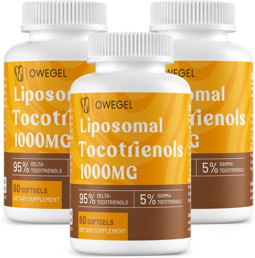 Liposomal Tocotrienols 1000mg - Wysoka biodostępność Witamina E Tocotrienols Suplementy, 95% Delta & 5% Gamma Tocotrienol Kapsułki Wsparcie skóry, kości, Przeciwutleniacz, 180 Softgels