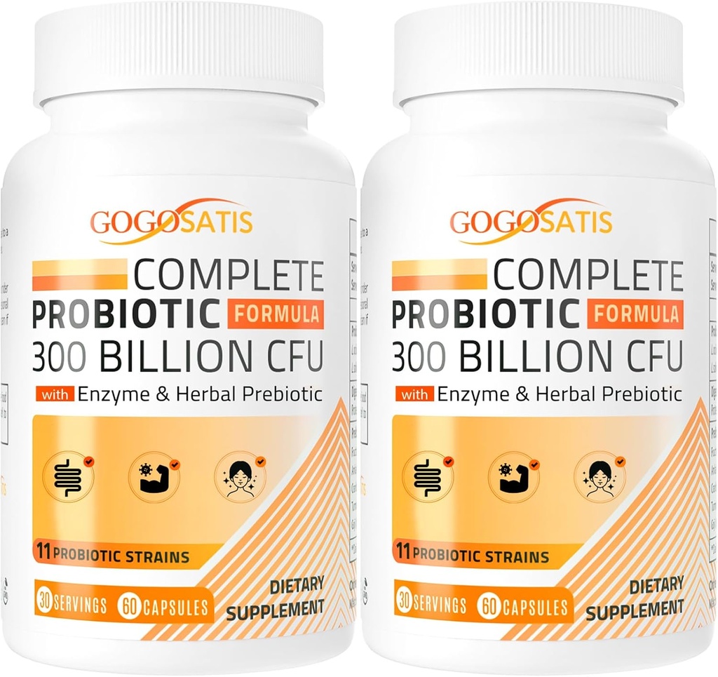 Probiotics for Women & Men, 300 Billion CFU 11 Strains + Organic Herbal & Digestive Enzymes, Probiotic for Digestive Health, Gas & Bloating, Immune, Gut Health for Women & Men, Shelf Stable, 120 Caps