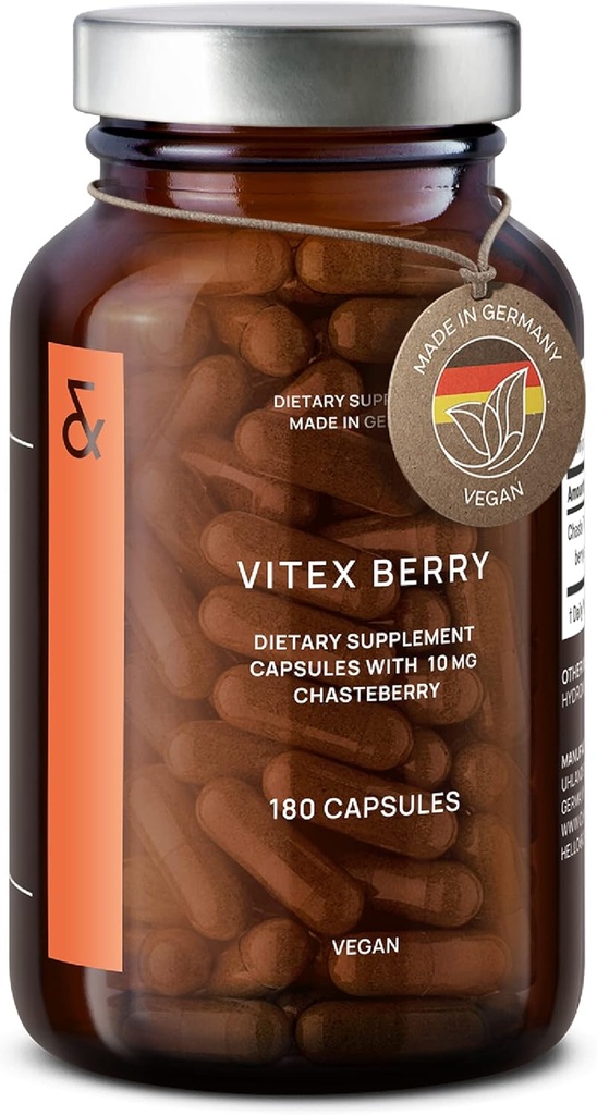 Vitex Berry - Premium Chasteberry 4: 1 Extract (Vitex Agnus Castus) - Menopauza i wsparcie PMS - Hormon Balance for Women - 180 Kapsułek - 6 Miesiące Dostawy - Made in Germany