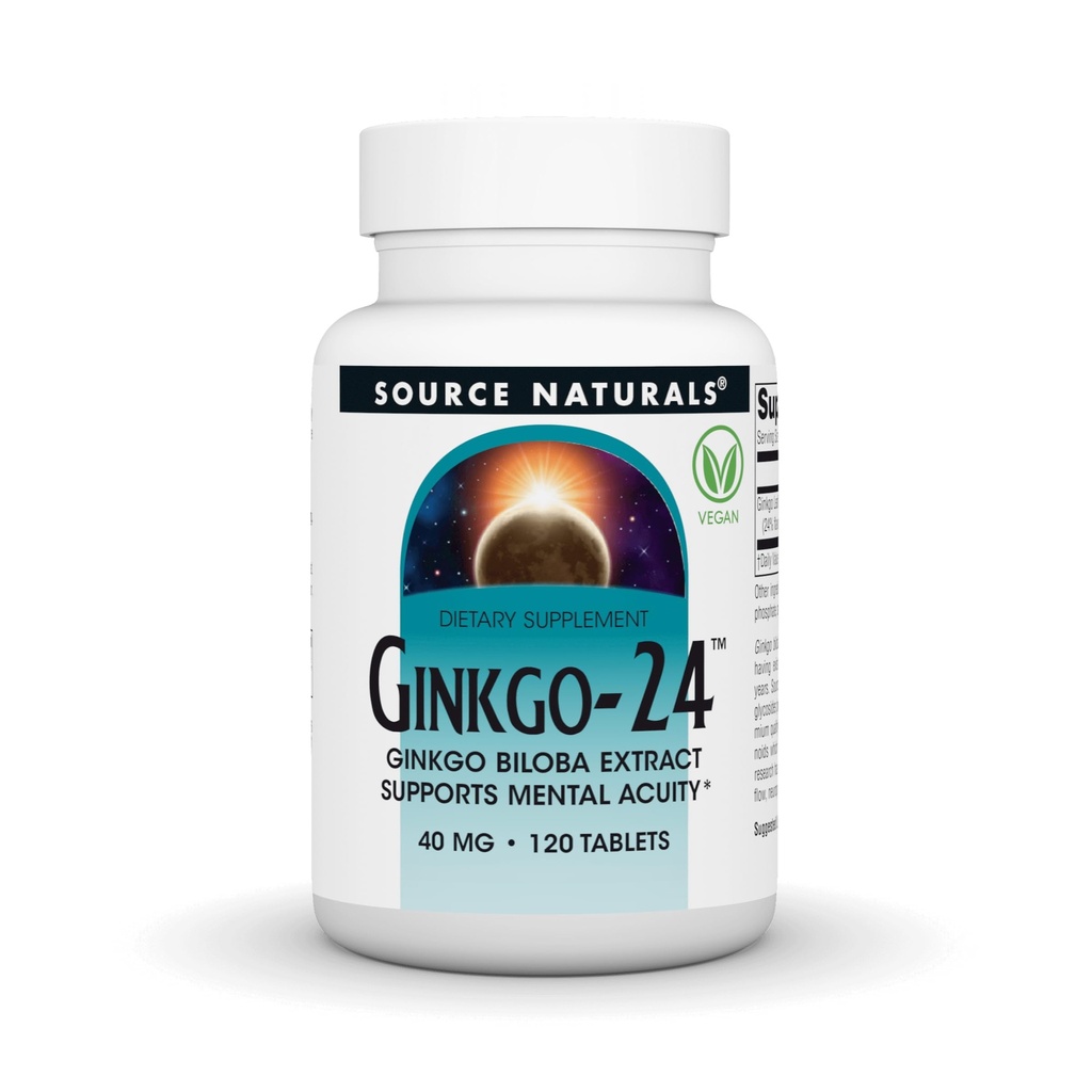 Źródło Naturals Ginkgo- 24 - Ginkgo Biloba Extract wspiera psychiczną ostrość * - 40 mg, 120 tabletek