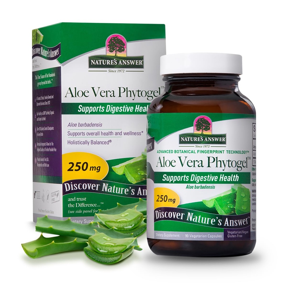 Nature 's Response' s Aloe Vera Phytogel Xi124; Supports Digestive Health Xi124; Vegan, Non-GMO Xi124; Veggie Capsules 90Ct