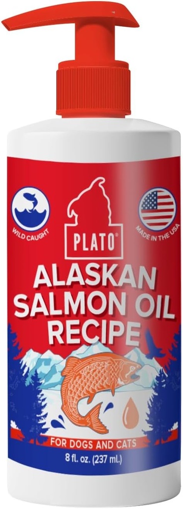 PLATO Wild Alaskan Salmon Oil Kibble Topper - Boost Dog Food z Omega 3 & 6 Kwasy tłuszczowe - Dla zdrowej skóry & Coat - 8 uncji