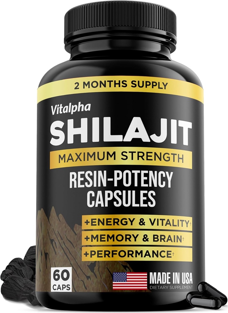 Kapsułki Resin- Potency Shilajit (50% kwasu Fulvic) - 500 mg Max Potency Extract - Organic Shilajit - Made in USA - 85 + Ślad minerałów - miesięczne dostawy - 60 Hrabia