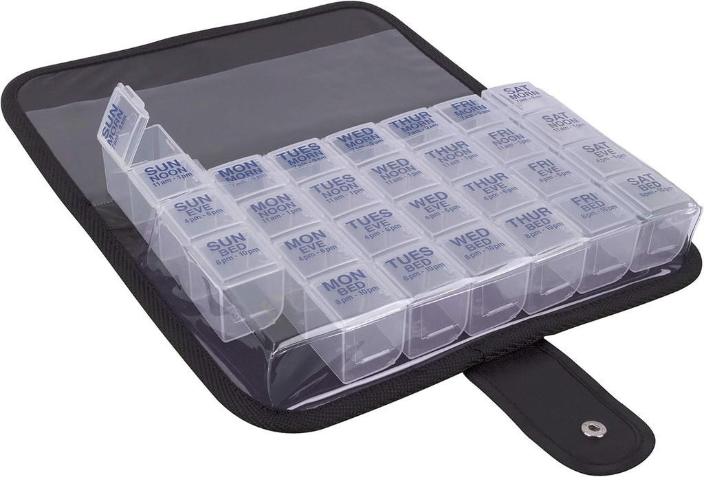 EZY DASE One- Day- At- A- Time Pill Case, Medicine Planner, Witamina Organizer Box, zawiera duży nośnik Case, Przyjazny podróży, Łatwy w użyciu, Jasne, BPA Free