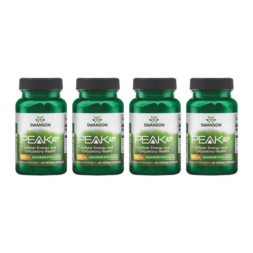 Swanson Maksymalna moc Szczyt ATP -Naturalny Suplement Promowanie Cellular Energy Support- Wspiera sprawność fizyczną i promuje zdrowe wsparcie przepływu krwi - (30 Veggie kapsułki, 400mg każdy) 4 Pack