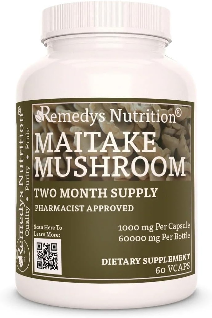 Remedy 's Nutrition Maitake Mushroom 124; 1000 mg 60 Vegan kapsułki Suplement diety 124; Dwa miesiące dostaw