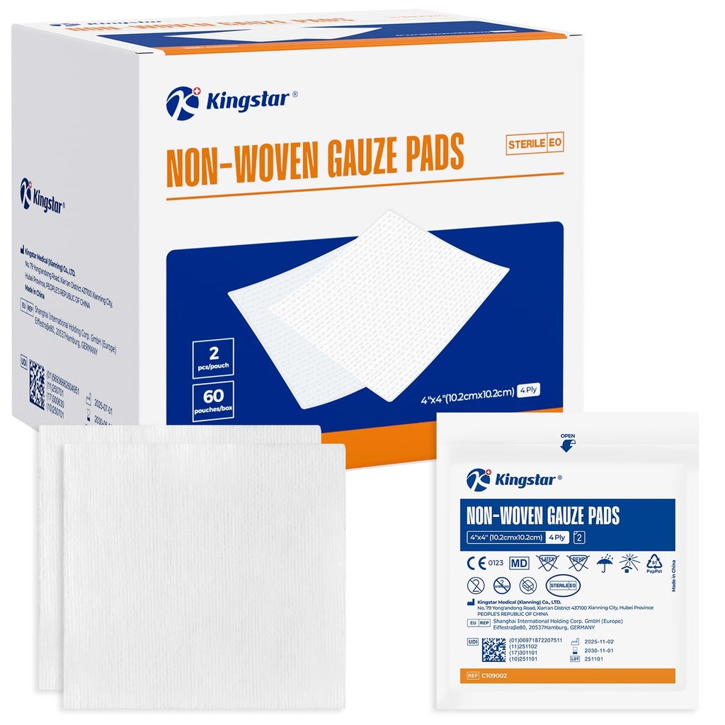 Kingstar Steryl Nontkaned Gauze Pads, 4 "x 4" Opakowania rany, 60 paczek - 120 sztuk Superior Soft Sponge Pads, Wyższe Absorbent Gauze Compress for Trauma or Post- Operative Rane Care