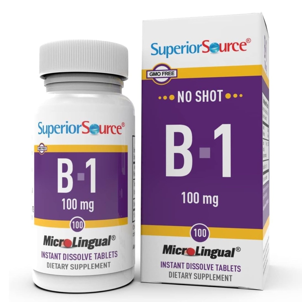 Superior Source B-1 100 mg - Suplement Witaminy B wspomaga zdrową energię i wzrost - Formuła wsparcia układu nerwowego i trawiennego z Tiaminą - 100 Podjęzykowe tabletki rozpuszczające