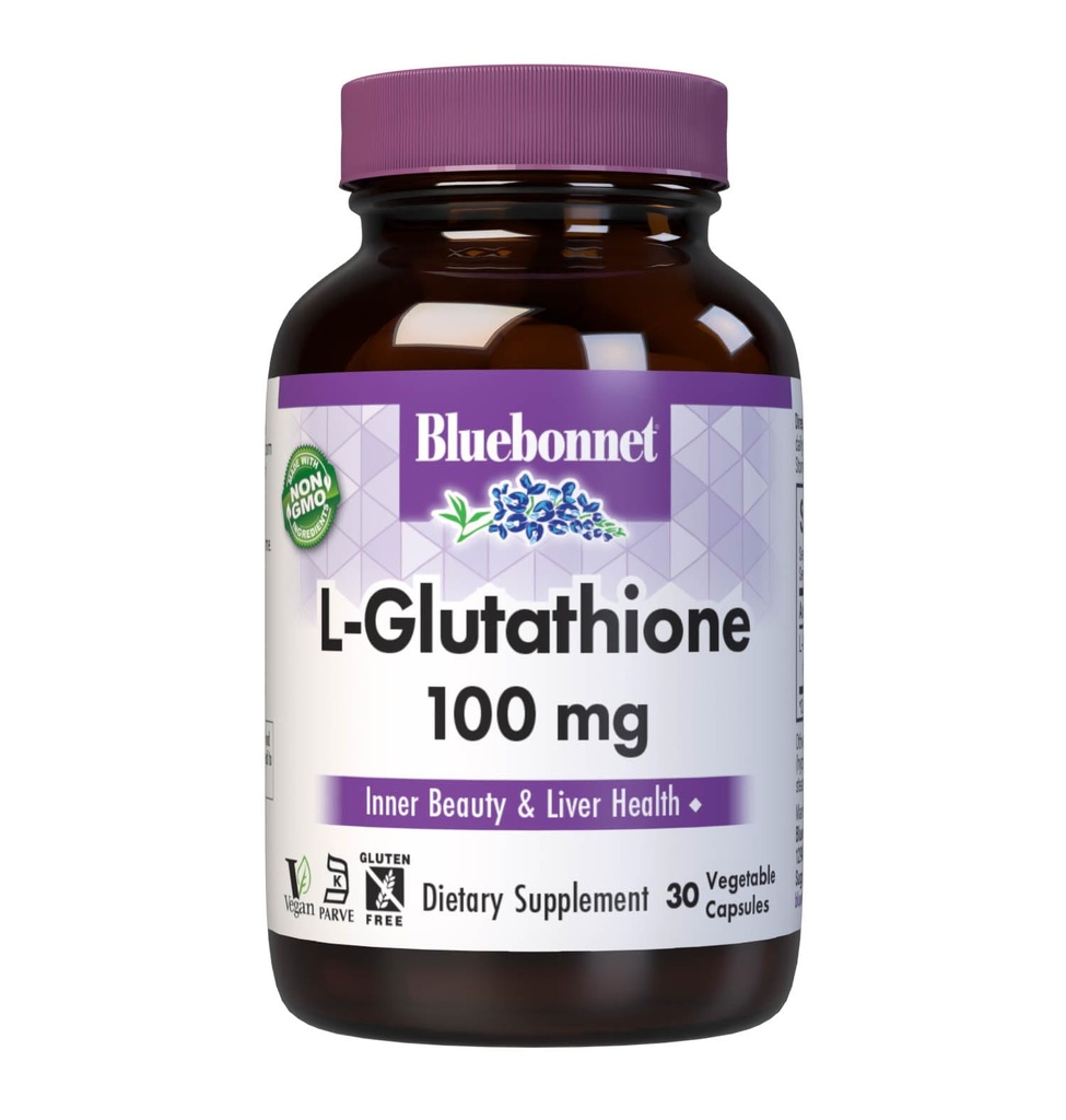 Bluebonnet Nutrition L- Glutathione 100mg, Free- Form Amino Acid, do bezpłatnej ochrony radykalnej, Soy- Free, Gluten- Free, Non-GMO, Kosher Certified, Vegan, 30 Kapsułki warzyw, 30 Służenie