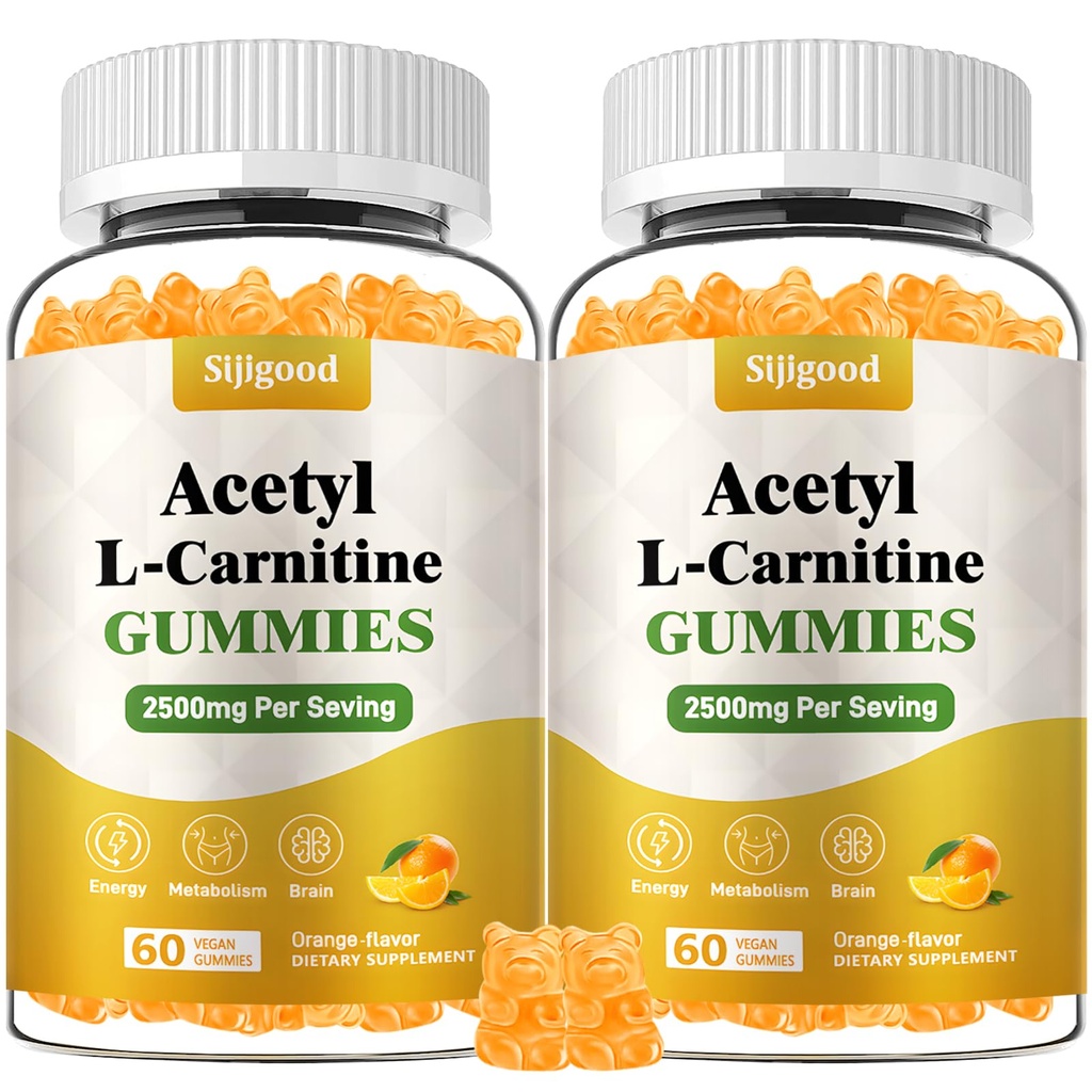 2 Pack Acetyl L- Carnitine Supplement, Natural Nutrition Supplement for Boost Energy, Immunitet, Wegan, Flavor pomarańczowy, 120 Count