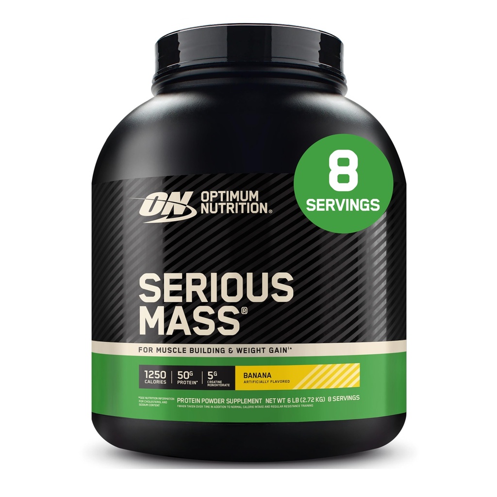 Optimum Nutrition Ciężka masa, Gainer masy proszku, Gainer masy, Witamina C i Cynk do wsparcia immunologicznego, Kreatyna, Banana, 6 Funt (Opakowanie może Vary)