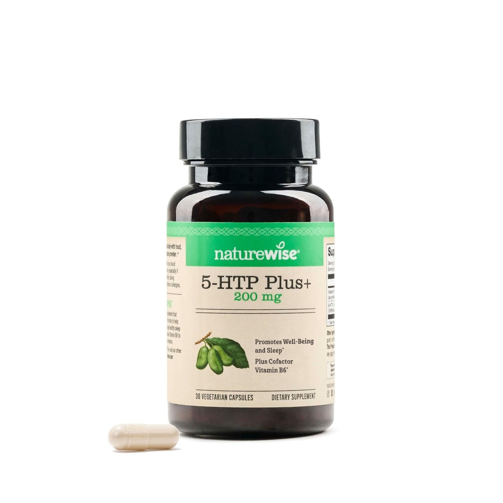 NatureWise 5- HTP 200mg Suplement z Griffonia Nasiona z Cofactor Witamina B6 - Wsparcie nastrojów i Natural Sen Aid dla dorosłych - Delayed- Release, Vegan - 30 Count [1- Month Supply]