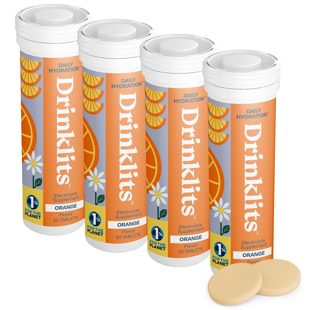 Drinklits Pomarańczowy Codziennie Electrolyte Hydration Tablets (4) Korek rurowy 124; 0g Sugar - Natural Sports Drink - Wielki smak 124; 4 Pack (40 Servings)