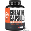 Kapsułki kreatynowe, 5g Premium 3X Trzy Atyny przed treningiem luzem Muscle Mass Gainer, Wysoka Absorpcja Łatwy w przyjmowaniu kreatora jednowodne tabletki Alternatywna optymalna wydajność dla mężczyzn Kobiety, 180 Kapsułki