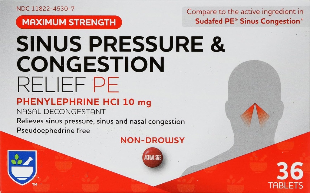 Rite Aid Sinus Pressure and Congestion Non-Drowsy Relief PE, 10mg - 36 Tablets Nasal Decongestant Agregat 124; Sinus Relief Agregation 124; Allergy Medication Non Drowsy Agregable Relief 124; Sinus Pressure Relief Abertis 124; Mucus Relief