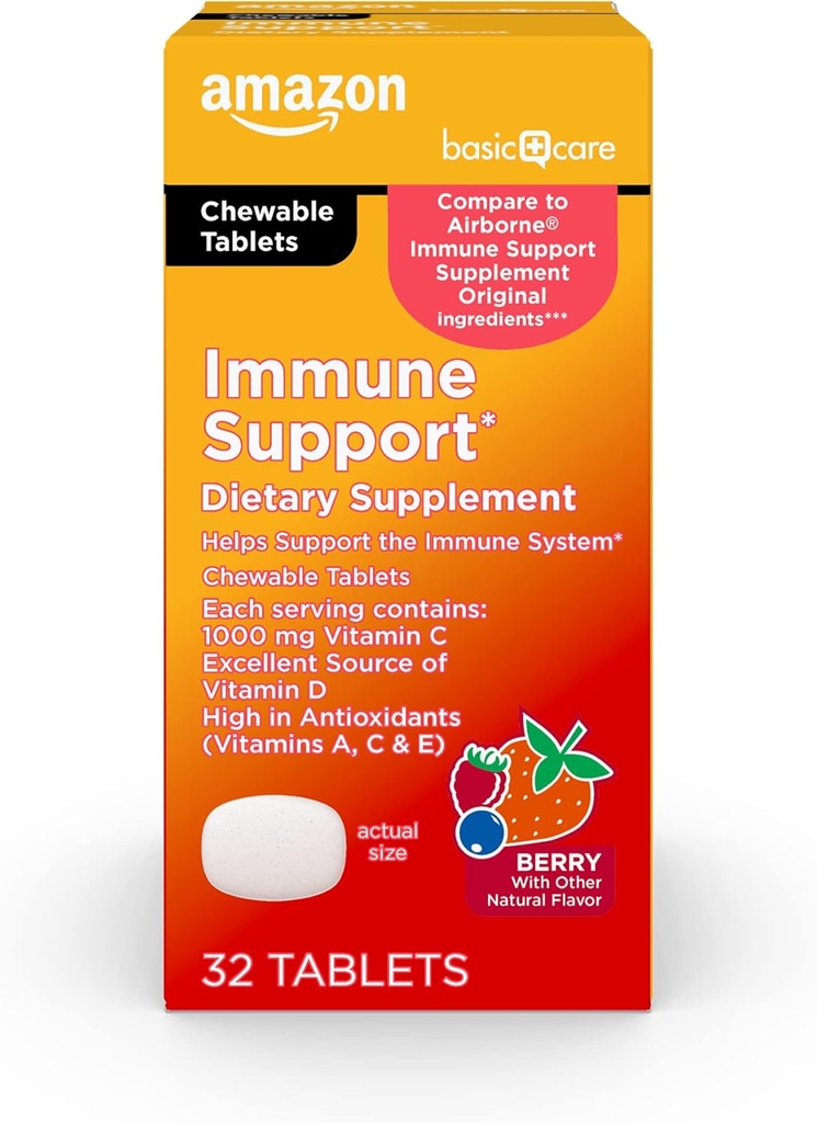 Basic Care - Suplement wsparcia immunologicznego, Berry Chew Tablets, doskonałe źródło ciała-niezbędne słońce Witamina D, 32 Hrabia