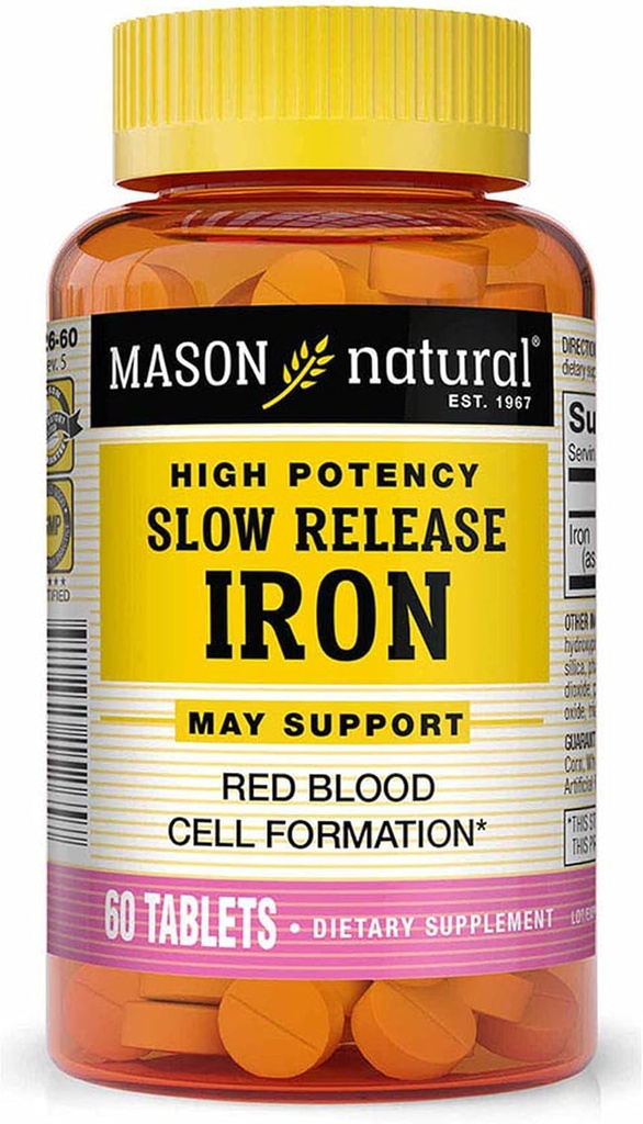Mason Natural Slow Release Iron, Porównaj do aktywnych składników w wolnym Fe, 60 tabletek