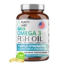 Czystość Labs Omega 3 Olej rybny 3000mg - DHA & EPA Omega 3 Dodatki kwasu tłuszczowego do wsparcia zdrowia serca i mózgu - Suplement wsparcia immunologicznego - 180 Softgels (60 Servings)