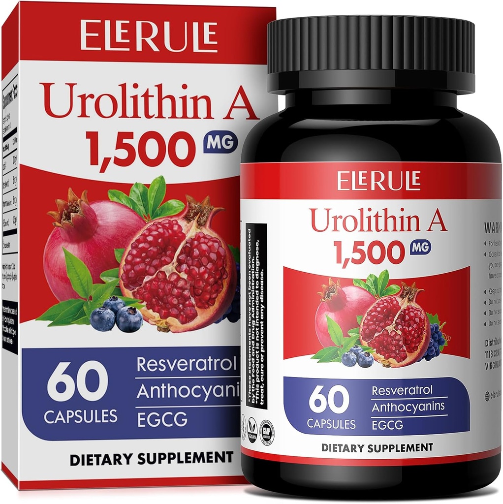 Urolityna Suplement 1000 mg Plus trans- resweratrol, antocyjaniny, zielona herbata, Promowanie zdrowego starzenia, Wspiera Cellular i energii dla mężczyzn i kobiet, 60 Kapsułki