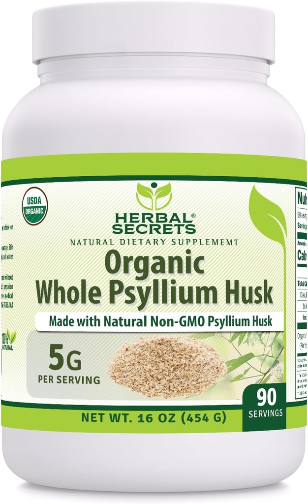 Herbal Secrets Whole Pzyllium Husk Powder Supplement Equipment 124; 5 Grams per Serving Equipment 124; Non-GMO Equipment 124; Gluten- Free Equipment 124; Made in USA (16 Oz, 1 Pack)