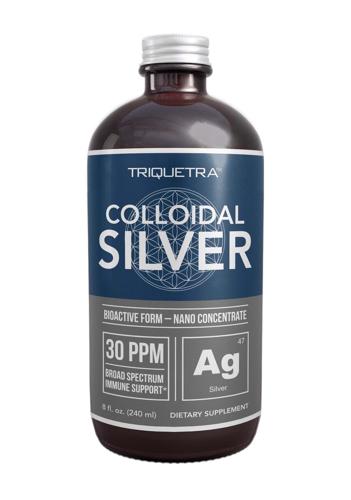 Bioactive Colloidal Silver - 8 oz, Butelka szklana, Wegan, Bezpieczne dawki o najwyższej skuteczności - Nano Ions, 30 PPM - Wsparcie immunologiczne (48 Służb)