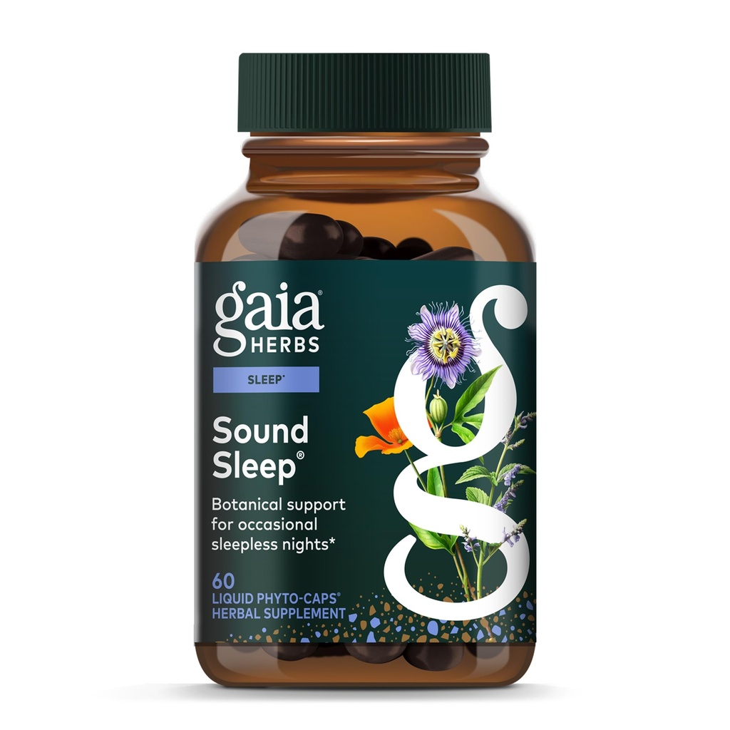 Gaia Herbs Sound Sleep - Natural Sleep Support to Promote Calm & Relaxation - with Valerian Root, Passionflower & More - 60 Vegan Liquid Phyto- Kapsułki (20- Day Supply)