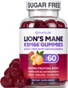 Sugar Free Lions Mane Supplement Gummies z KSM- 66 Ashwagandha - Suplement nootropowy do Cognition, Mózg Fog, Mental Clarity, Focus & Stress Support - Natural Berry Flavor, Wegan, Made in USA
