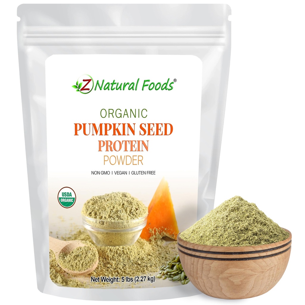 Z Natural Foods Organic Pumpkin Seed Protein Powder - Suplement odżywczy-Dense Fiber, Wegan Protein Pumpkin Powder for Hair Skin Nails Muscle Health - Idealny dla Smoothies Shake Przepisy pieczenia, 5 funtów