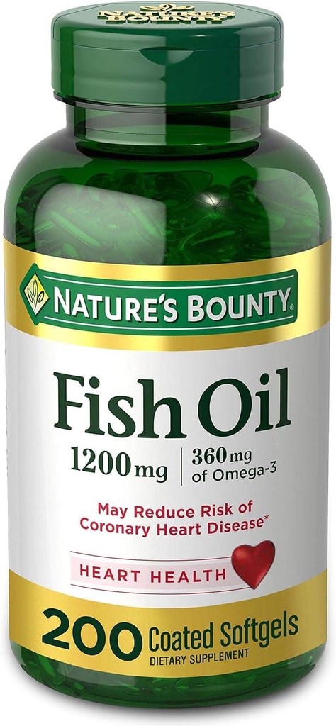 Fish Oil by Nature 's Bounty, Suplement diety, Omega 3. Wspiera zdrowie serca, 1200 Mg, 200 Softgels szybkiego wydania