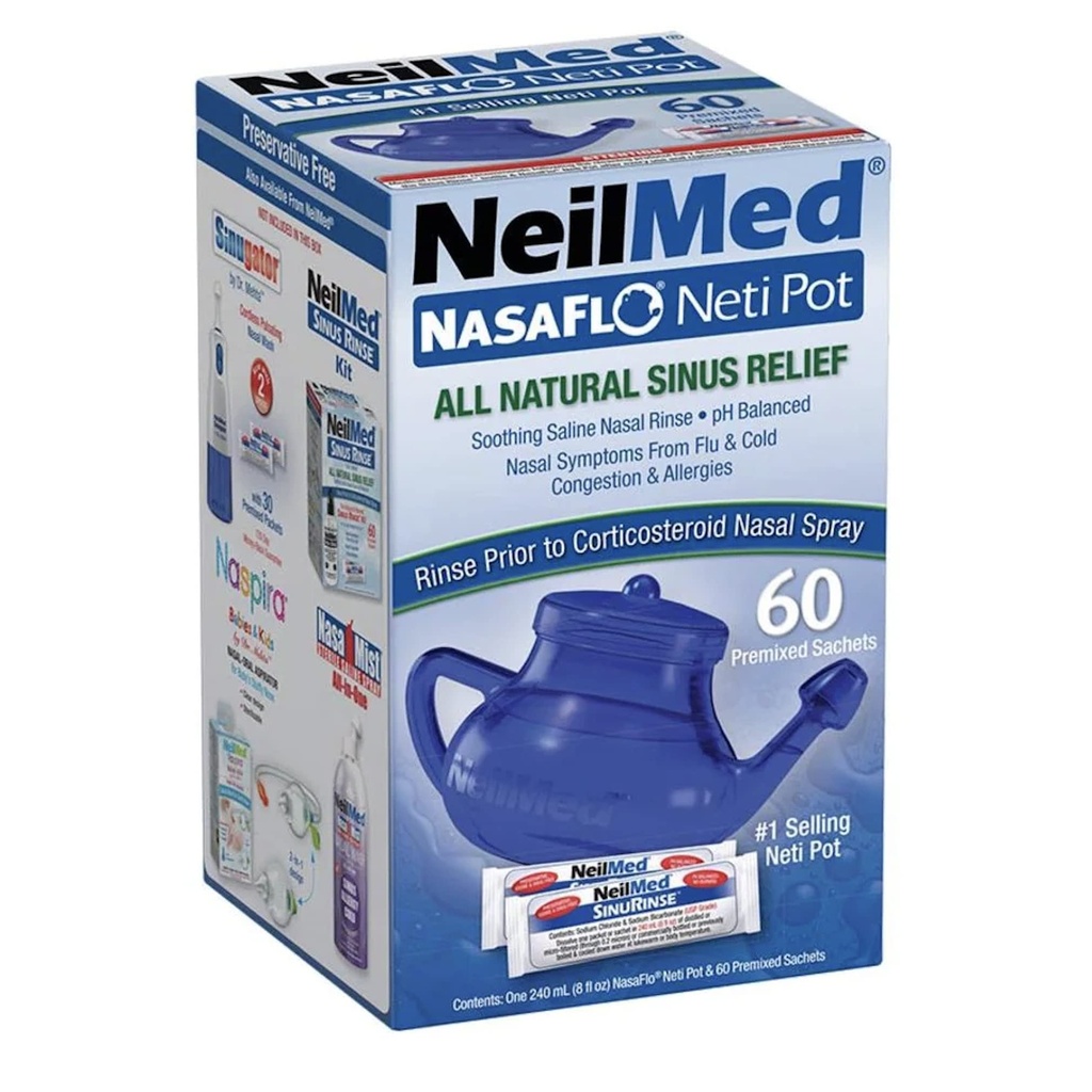 NeilMed NasaFlo Unbreak Neti Pot z 60 pakietów premiowanych