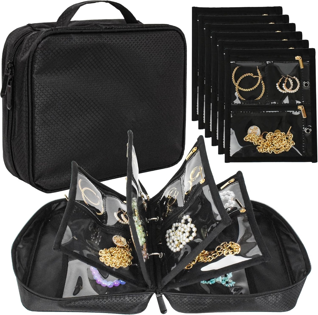 Travel Biwelry Organizator Case, Biżuteria Torby Biżuteria Składowanie Biżuteria Biżuteria Binder z Clear Zipper Velvet Pouch dla podróży, Kolczyki, Pierścienie, Naszyjnik, Bransoletka