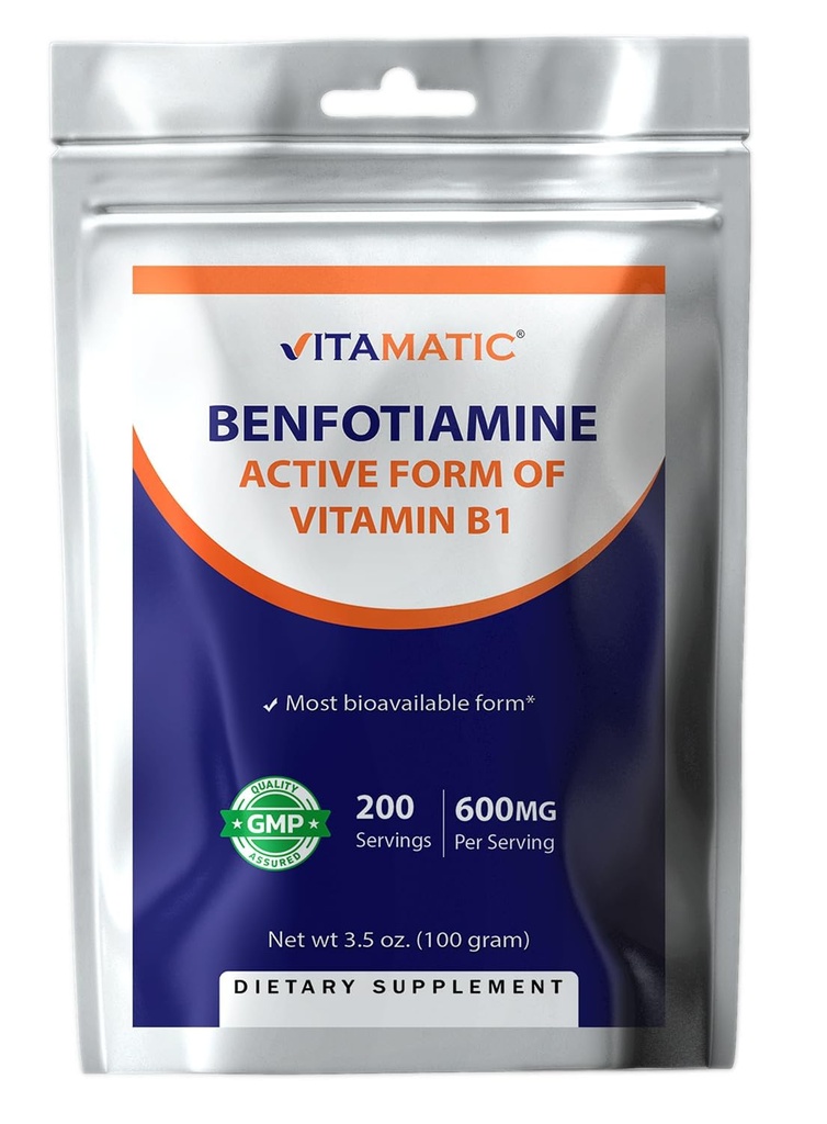 Witamatyczna benfotiamina Czysty proszek 600 mg na jedną porcję - 100 gramów - również nazywana rozpuszczalną witaminą tłuszczową B1